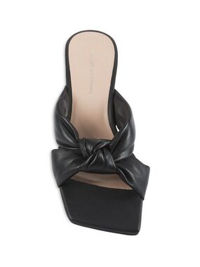 Stuart Weitzman Black Knotted Leather Slide Sandals Mini Kitten Heel Sz 39 US 9